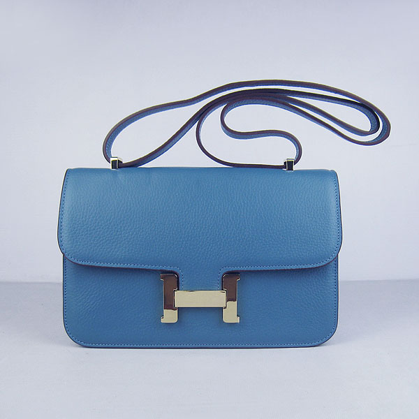 H020 Hermes Costanza Togo Leather Bag singolo Blue Gold Hardware